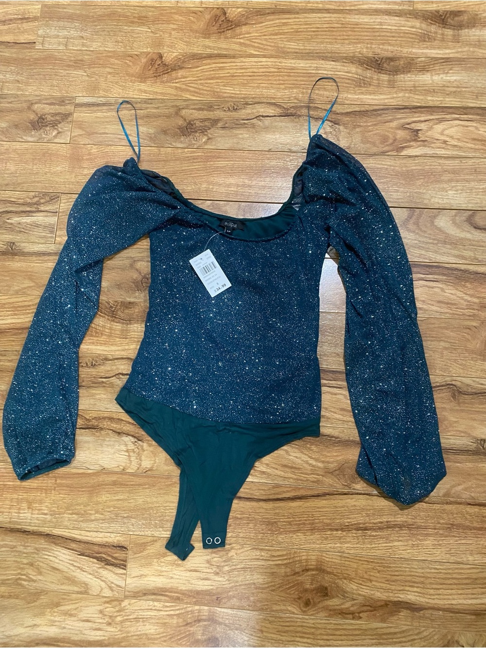 Eclipse Teal Sparkle Off-Shoulder Bodysuit